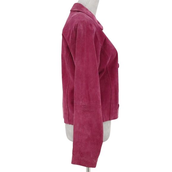 Outer Edge Jacket Womens Large Pink Suede Leather Double Breasted Lined Moto - Picture 5 of 15
